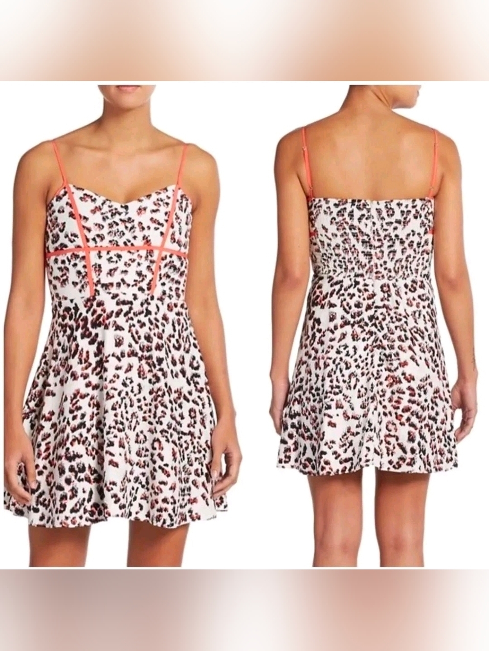 Parker SILK Dragonfruit Leopard Roland Fit Flare Dress XS pink coral leopard